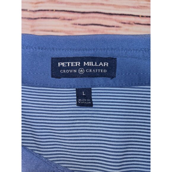 Peter Millar Crown Crafted Mens Striped Polo Large Blue - Picture 4 of 8